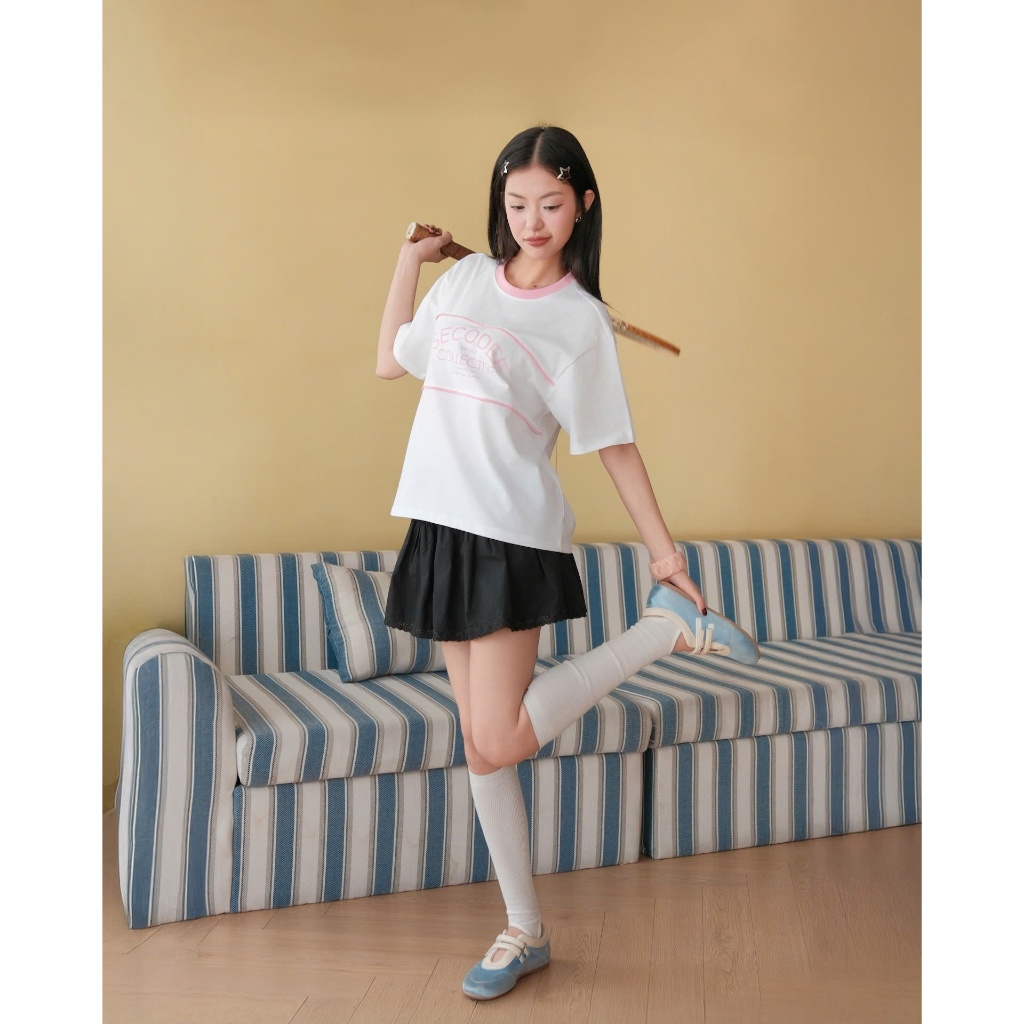Áo Thun Nữ BANOFF Phối Viền Cổ Dễ Thương SECODEE