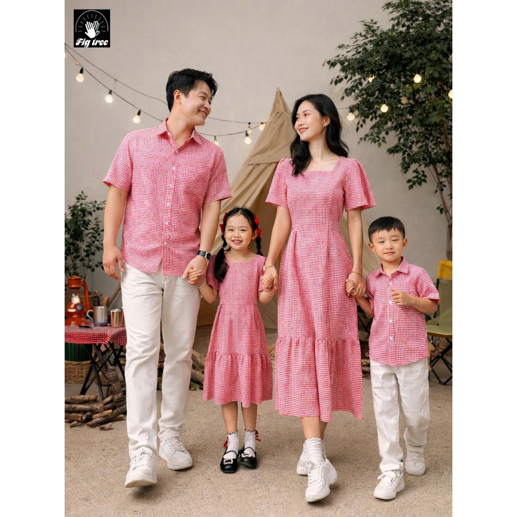 Đồng Phục Gia Đình Fig Tree Caro Đỏ Trắng New Du Lịch Siêu Xinh, Chất Dày Dặn Mịn Đẹp, MS 195
