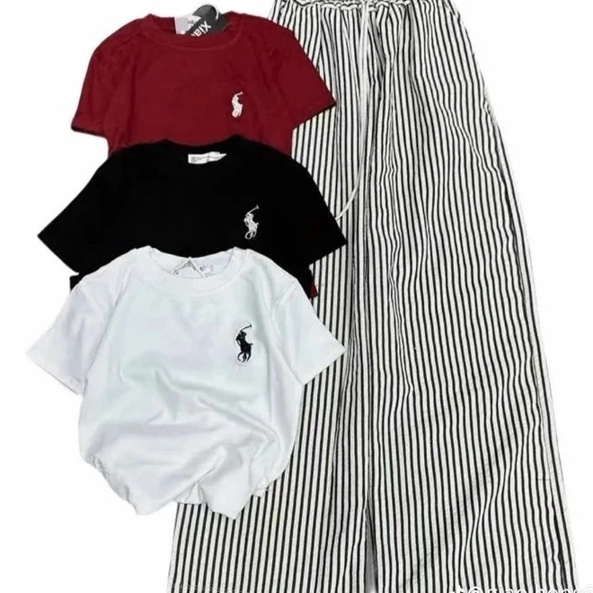 Sét Áo Babytee Logo Ngựa Chất Thun Tăm Mix Quàn Kẻ Sọc Đũi Cao Cấp Mặc Đi Chơi Sang Chảnh