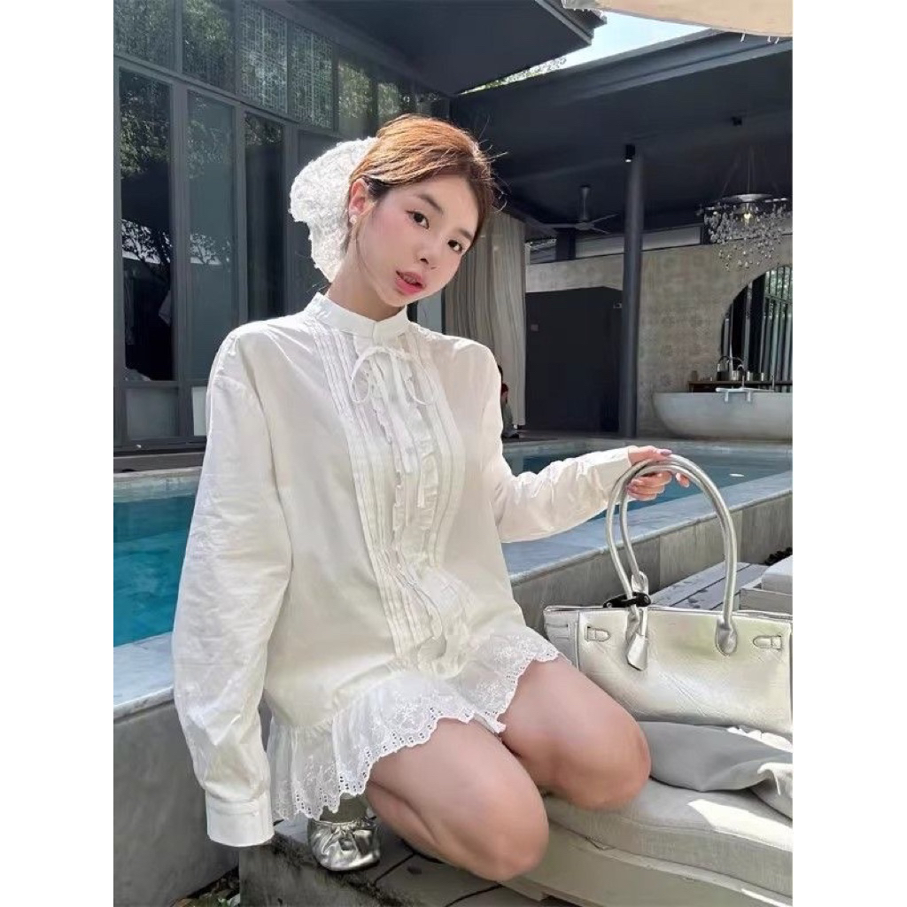 Váy BabyDoll Cổ Tàu Kiểu Sơ Mi Xếp Ly Điệu Đà Tiểu Thư❤️( hàng ORDER CHINNA 7-10n)