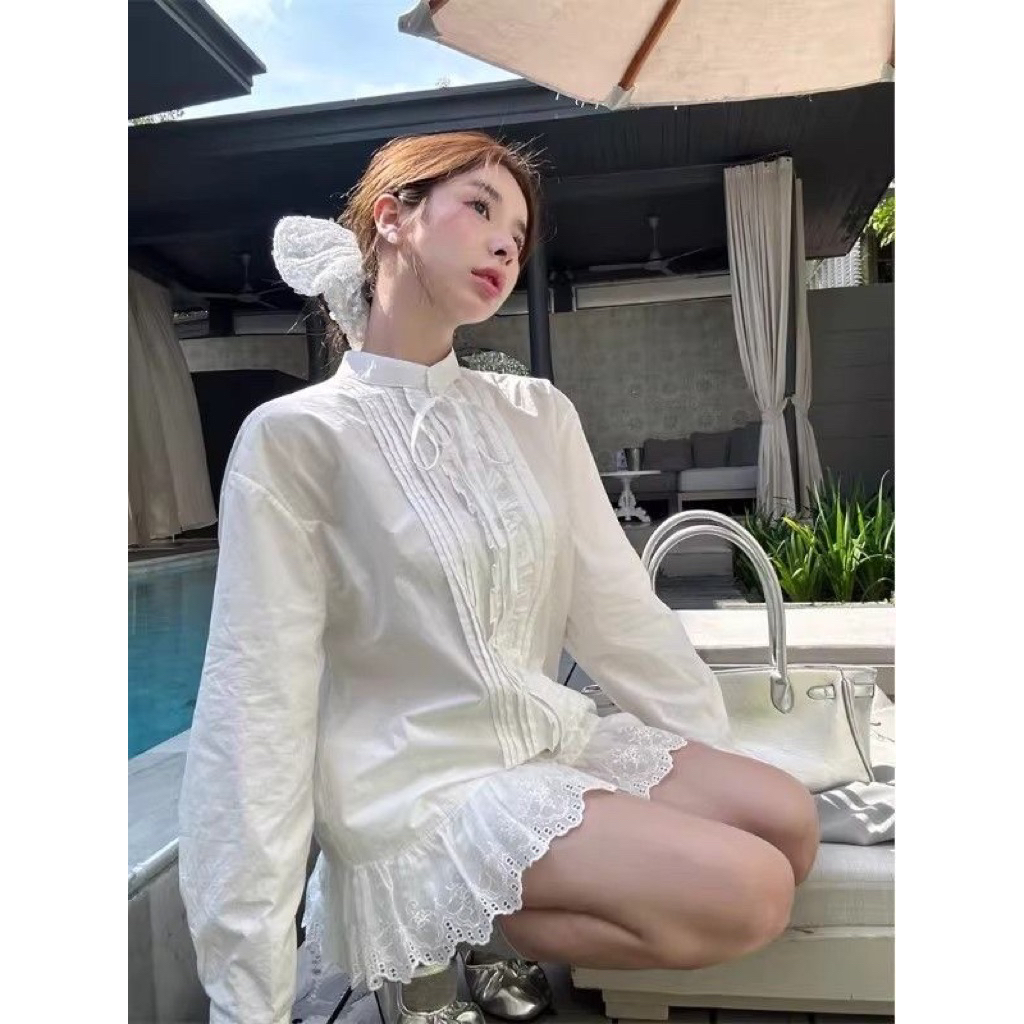 Váy BabyDoll Cổ Tàu Kiểu Sơ Mi Xếp Ly Điệu Đà Tiểu Thư❤️( hàng ORDER CHINNA 7-10n)