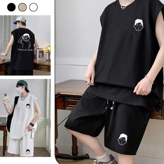 Set Bộ Thể Thao Tank Top Nam Nữ Phối Hình Cậu Bé Natural, Vải Cotton Khô Thoáng Mát, Trẻ Trung