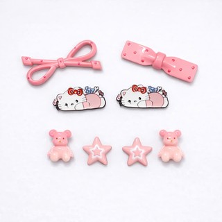 Charm Hello Kitty nằm- Tone màu hồng siu đáng yêu- Set charm gắn dép 8 món - Charm nơ hồng- gấu hồng- sao hồng