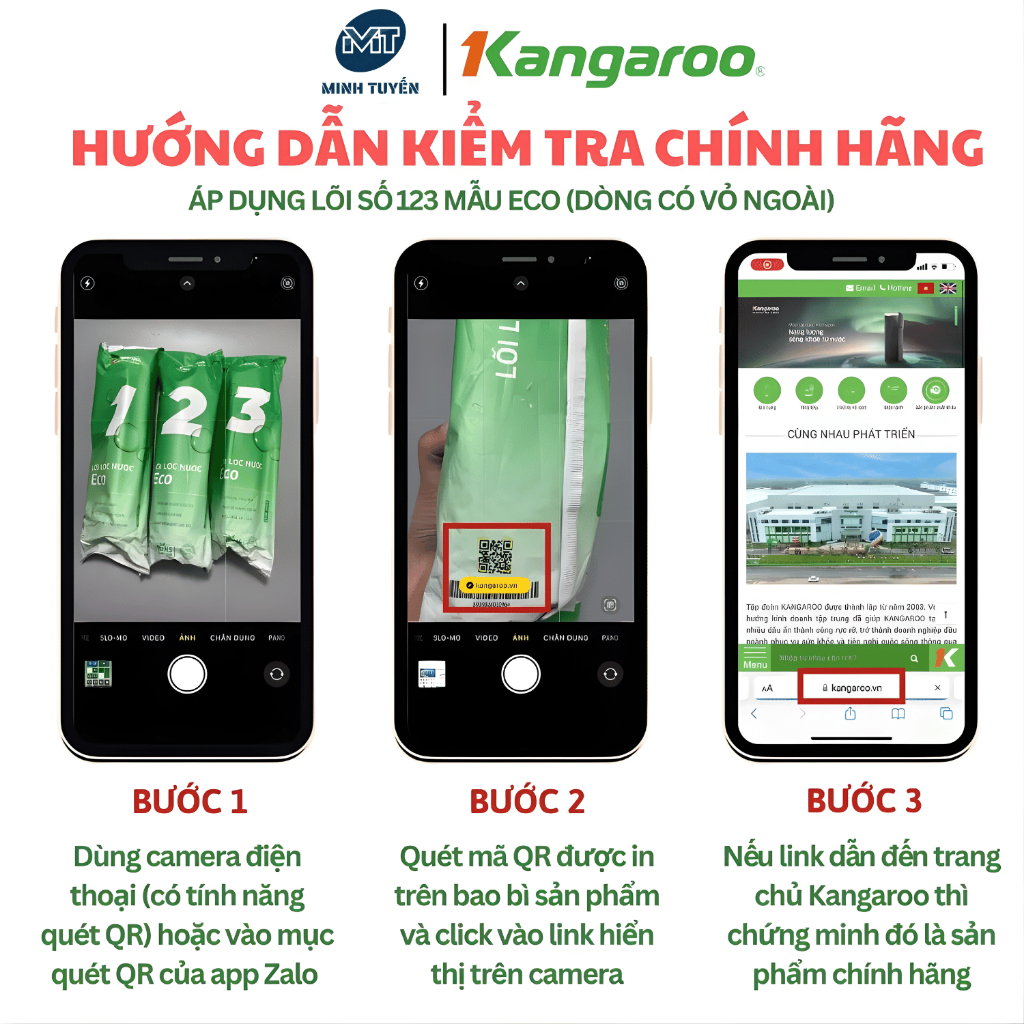 Chính Hãng Combo 3 Lõi Lọc Thô Số 123 KANGAROO Mẫu Mới ECO Dành Cho Máy Lọc Nước RO Cốc Lọc 10inch