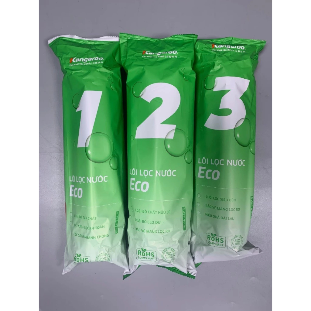 Chính Hãng Combo 3 Lõi Lọc Thô Số 123 KANGAROO Mẫu Mới ECO Dành Cho Máy Lọc Nước RO Cốc Lọc 10inch