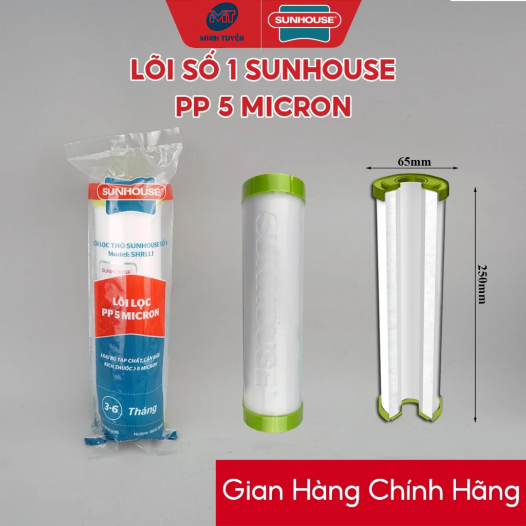 Combo 3 lõi lọc nước số 123 Sunhouse lắp vừa cốc lọc thô 10 inch máy lọc nước RO