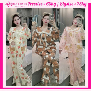Đồ ngủ nữ pijama dài tay cổ bèo nơ túi bigsize lụa latin mịn mát 2SDD06, đồ bộ nữ đồ mặc nhà tiểu thư dễ thương