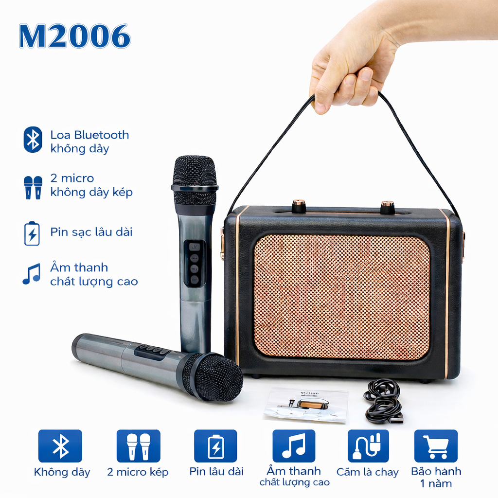 Loa Bluetooth Karaoke M2006 Âm Thanh Siêu Đỉnh Bản Cao Cấp Nhất Tặng Mic Không Dây Hát Karaoke-Linkeetech