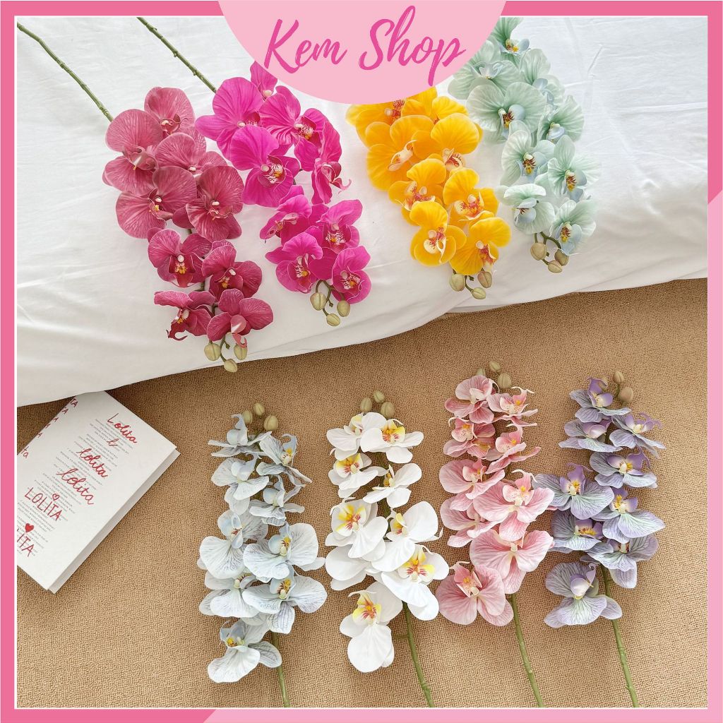 Cành hoa lan hồ điệp cao su 9 bông cao cấp trang trí - Kem Shop