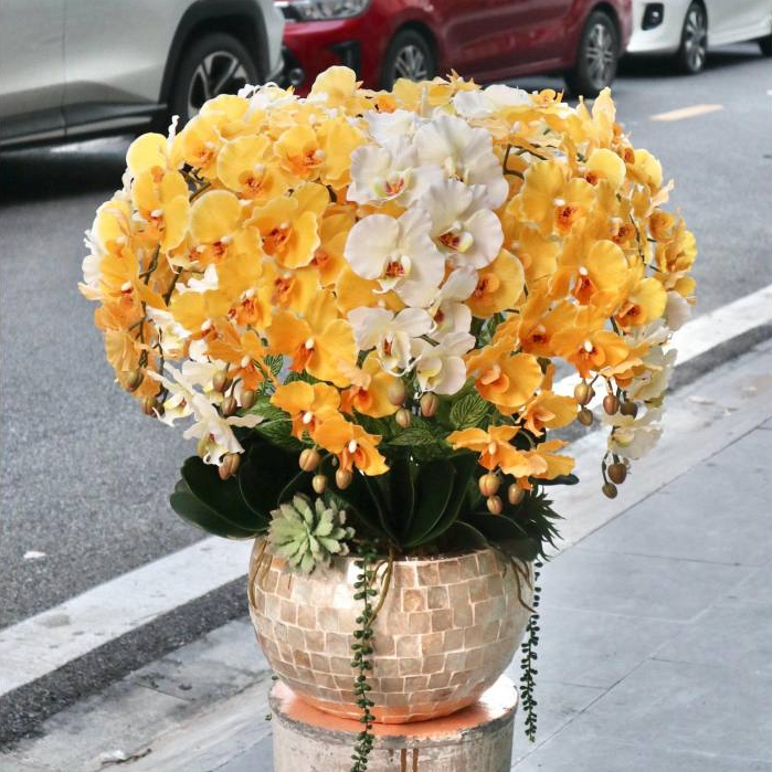 Cành hoa lan hồ điệp cao su 9 bông cao cấp trang trí - Kem Shop