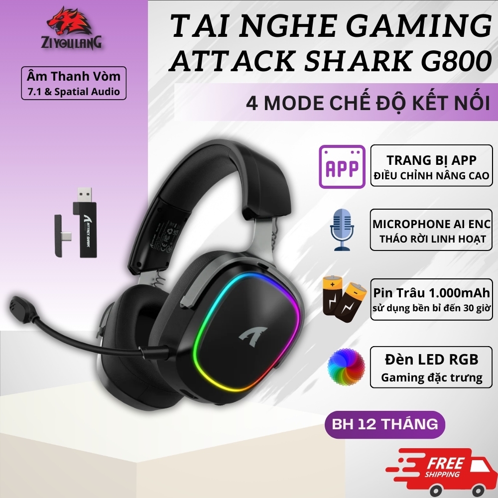 Tai Nghe Gaming Không Dây Attack Shark G800 – Pin Trâu Sử Dụng 50h, Mic ...