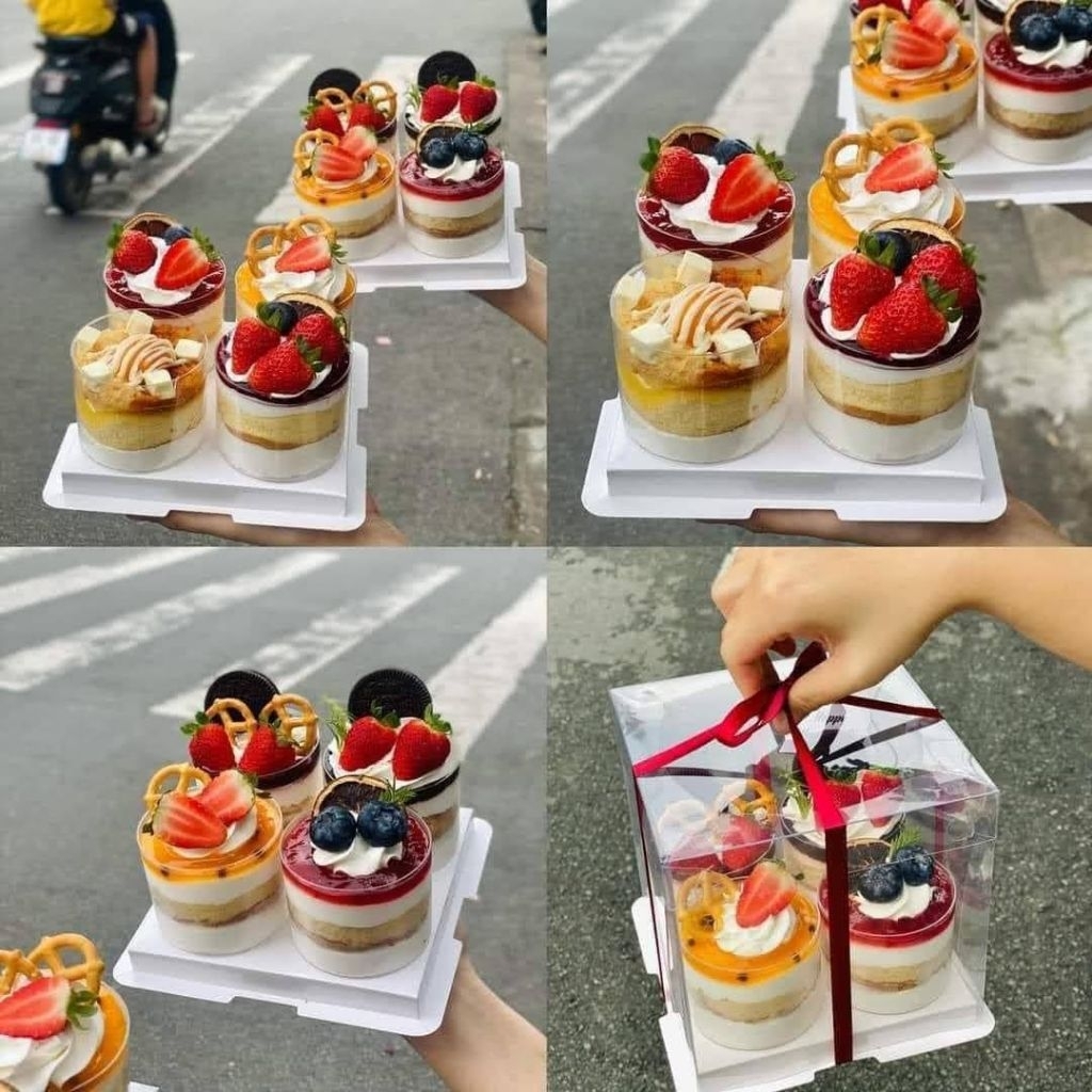 combo 10 Hộp Mica Đựng Bánh Kem, Bánh Sinh Nhật, Set Bánh Lạnh, Bánh Ngọt - Hộp 3 Chi Tiết [Size 15 x 15 x cao 15 cm]
