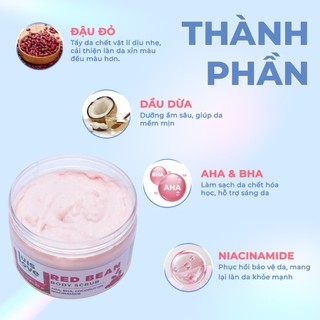 Tẩy tế bào chết body Luislove chiết xuất Dừa Macca, AHA BHA, Niacinamide dưỡng sáng da, mềm mịn 310g