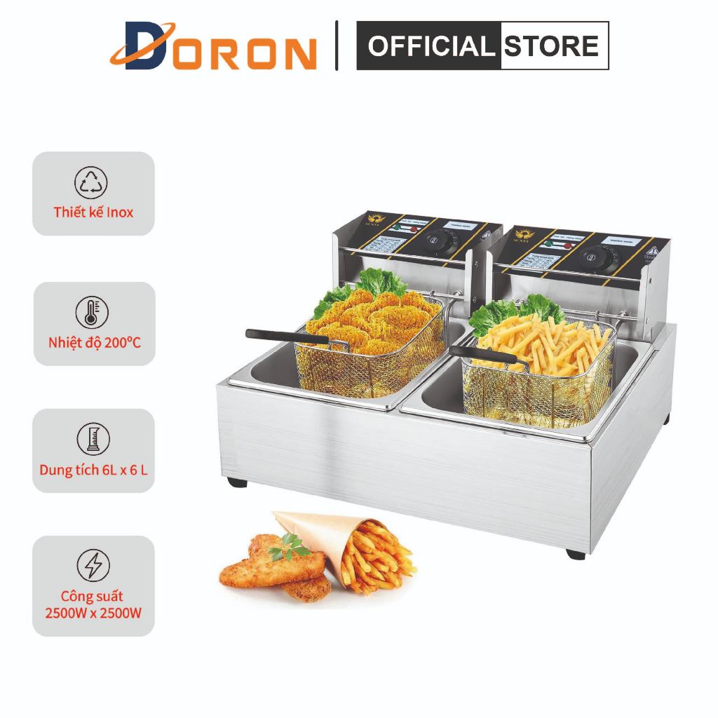 Bếp chiên, bếp chiên nhúng đôi SUNNY 5000W hệ thống gia nhiệt kép nóng nhanh, sôi mạnh
