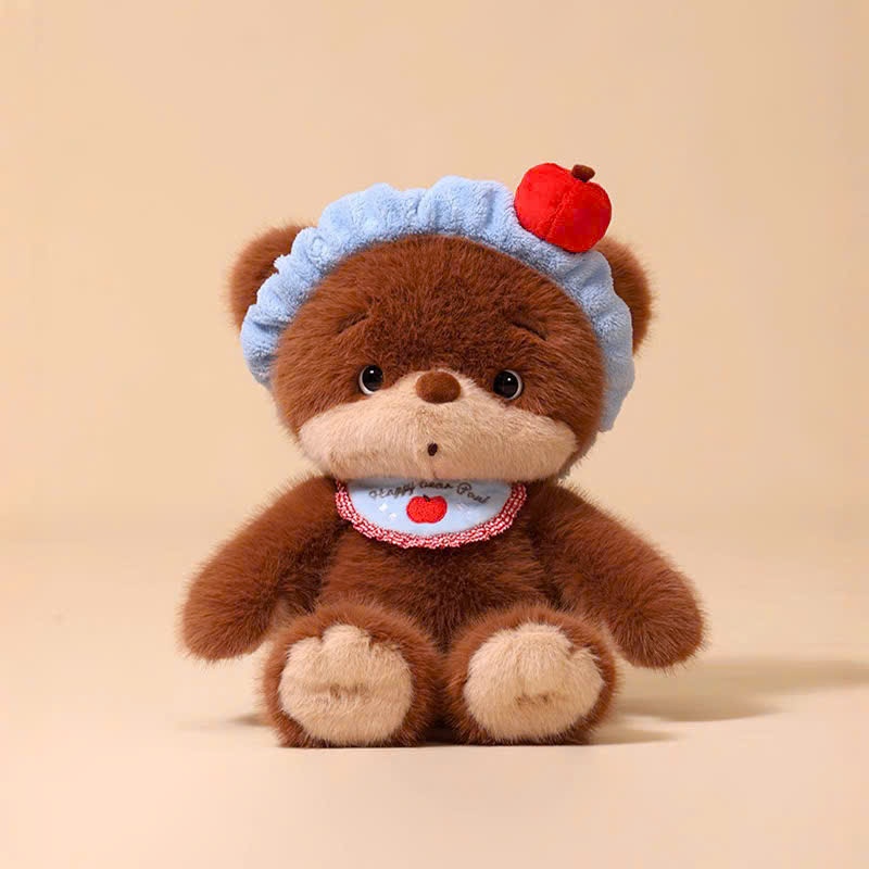 Gấu Bông Teddy Nâu Đội Mũ Táo Đỏ Lông Thỏ Mềm Mại Làm Quà Tặng Cho Bé, Bạn Gái Ngày Sinh Nhật, 8/3