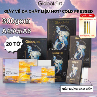 [Tặng Bút] Giấy Vẽ Màu Nước GLOBAL ART 300gsm Vân Hot/ Cold A4 A5 A6, Giấy Vẽ Cao Cấp Cho Màu Nước, Gouache, Acrylic