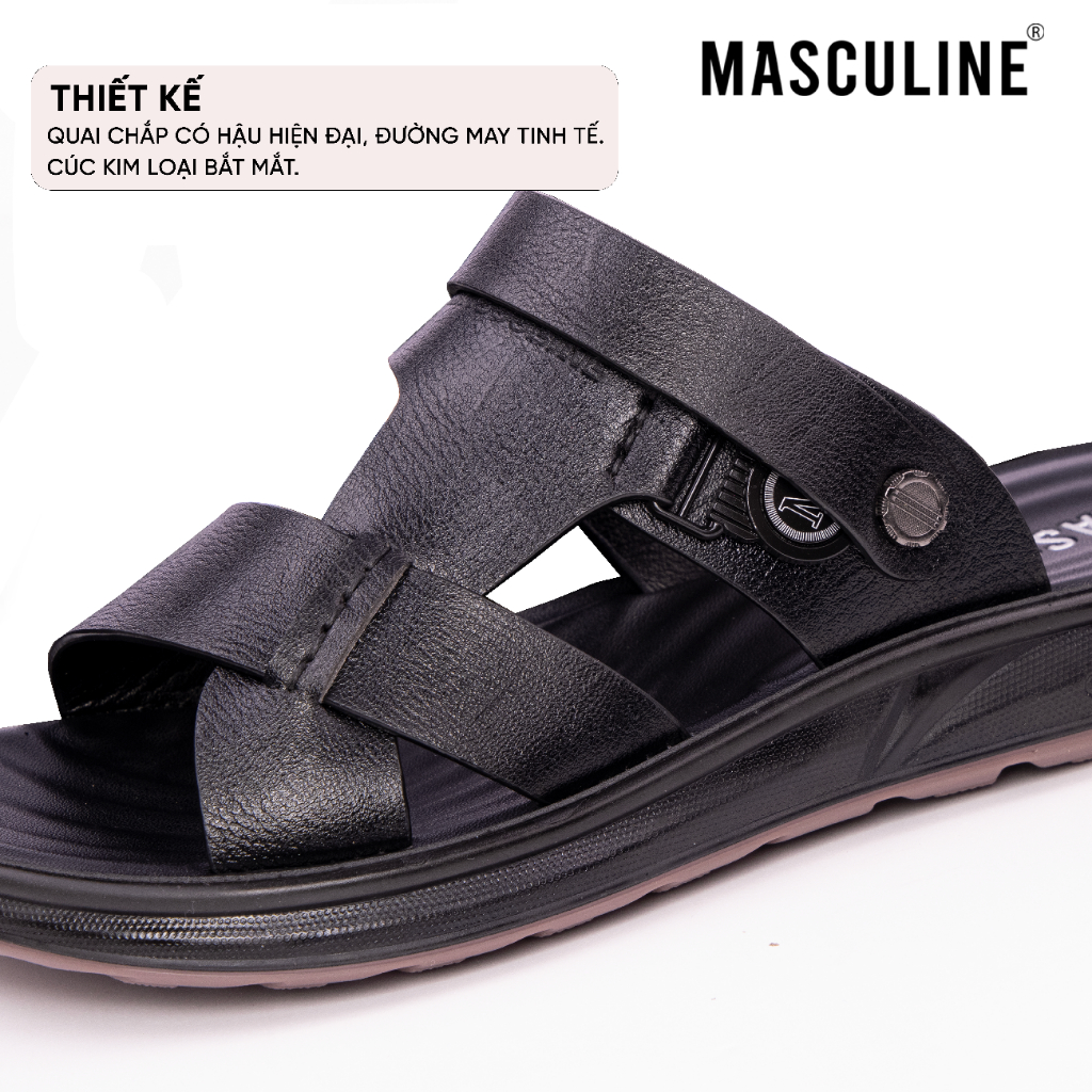 Dép trung niên nam MASCULINE MDL609 quai chéo có hậu da microfiber mềm đế PU chống trượt