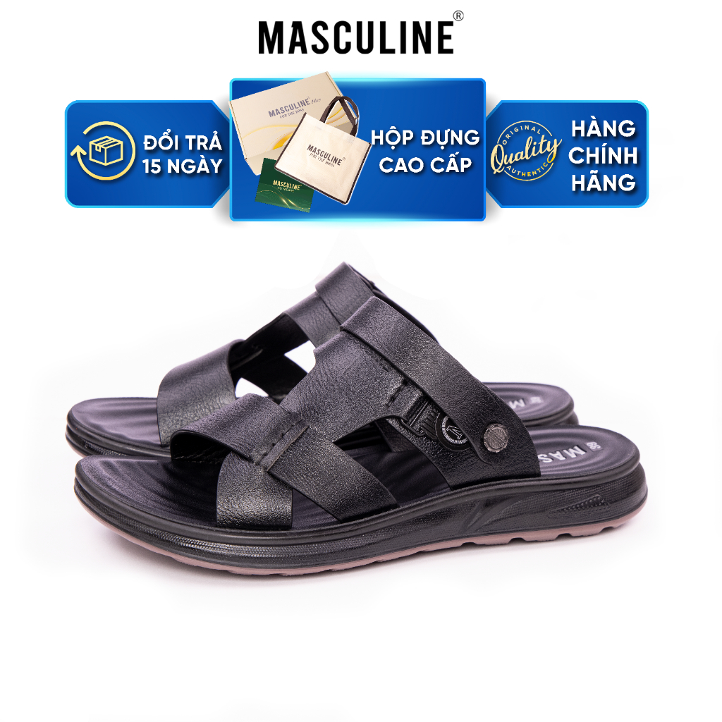 Dép trung niên nam MASCULINE MDL609 quai chéo có hậu da microfiber mềm đế PU chống trượt