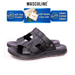 Dép trung niên nam MASCULINE MDL609 quai chéo có hậu da microfiber mềm đế PU chống trượt