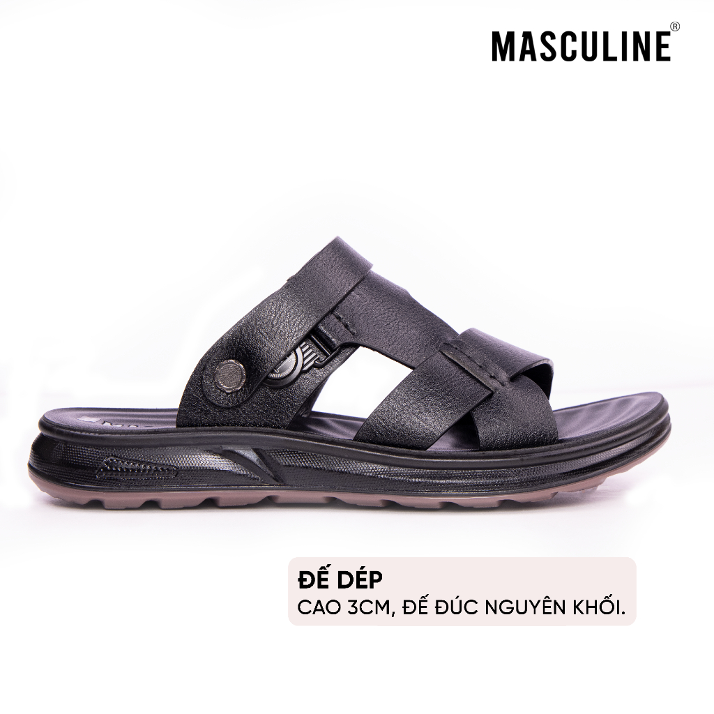 Dép trung niên nam MASCULINE MDL609 quai chéo có hậu da microfiber mềm đế PU chống trượt