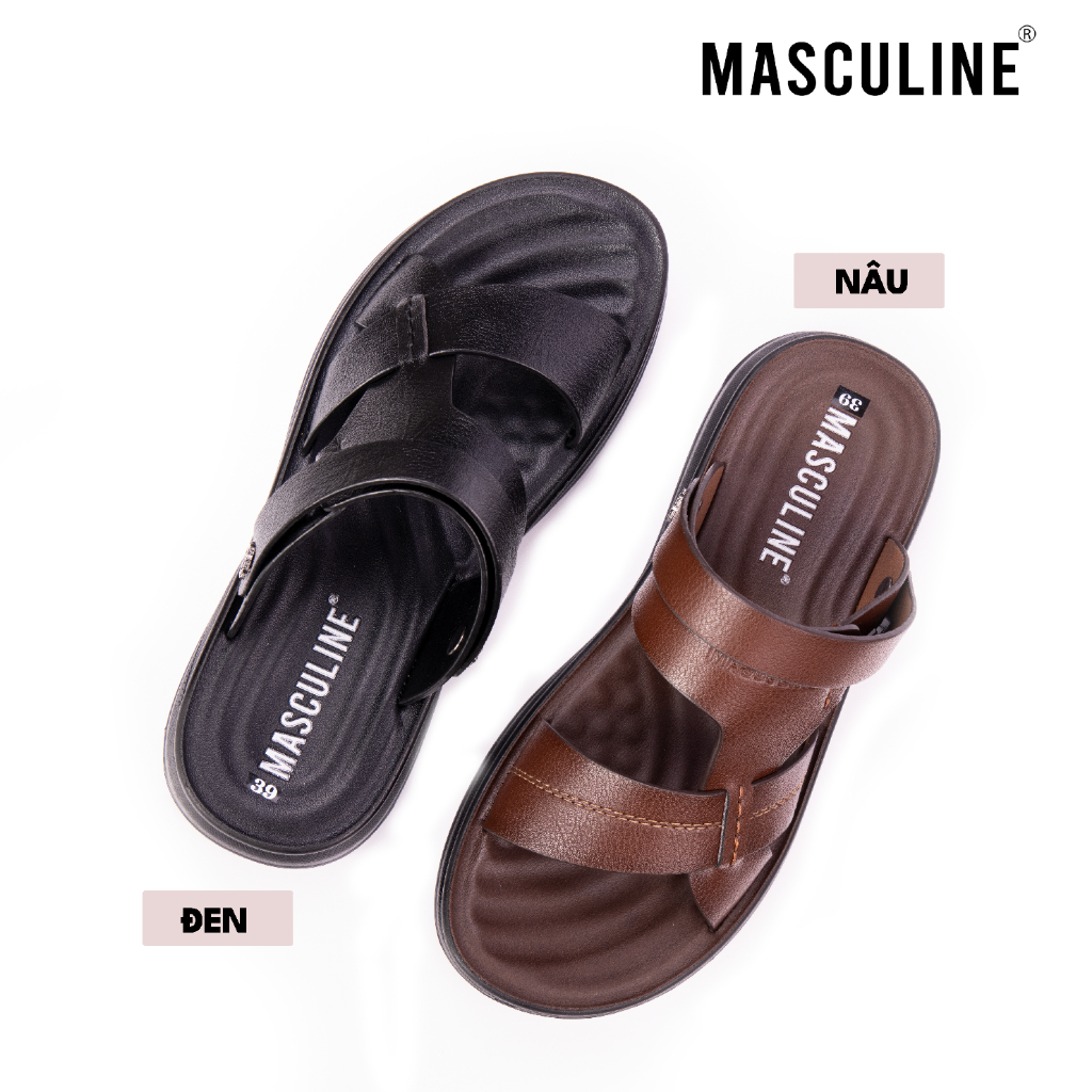 Dép trung niên nam MASCULINE MDL609 quai chéo có hậu da microfiber mềm đế PU chống trượt