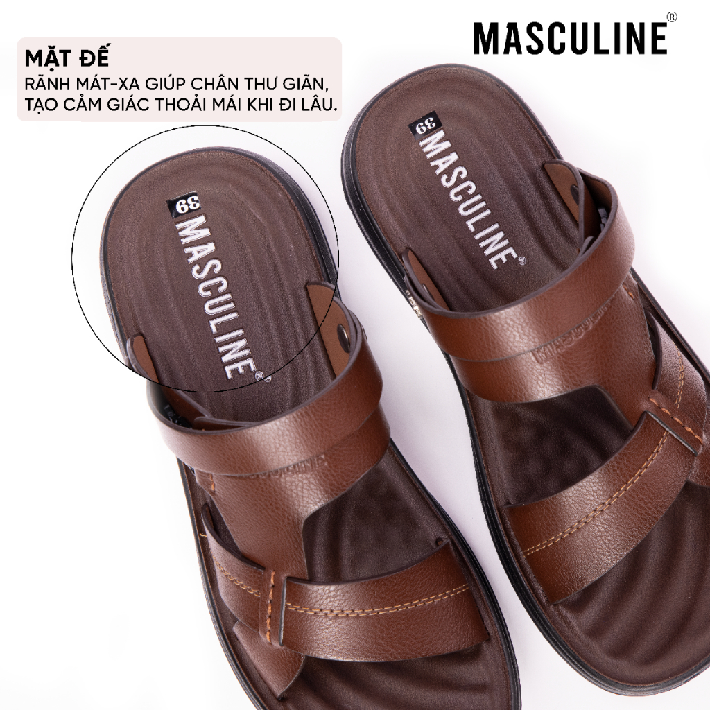 Dép trung niên nam MASCULINE MDL609 quai chéo có hậu da microfiber mềm đế PU chống trượt