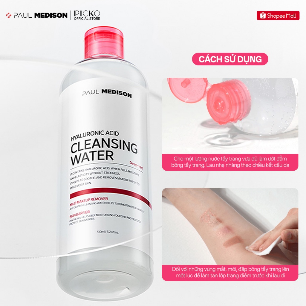 Tẩy Trang Paul Medison - từ thương hiệu da liễu hàng đầu Hàn Quốc, làm sạch makeup bụi bẩn, làm dịu da hyaluronic acid