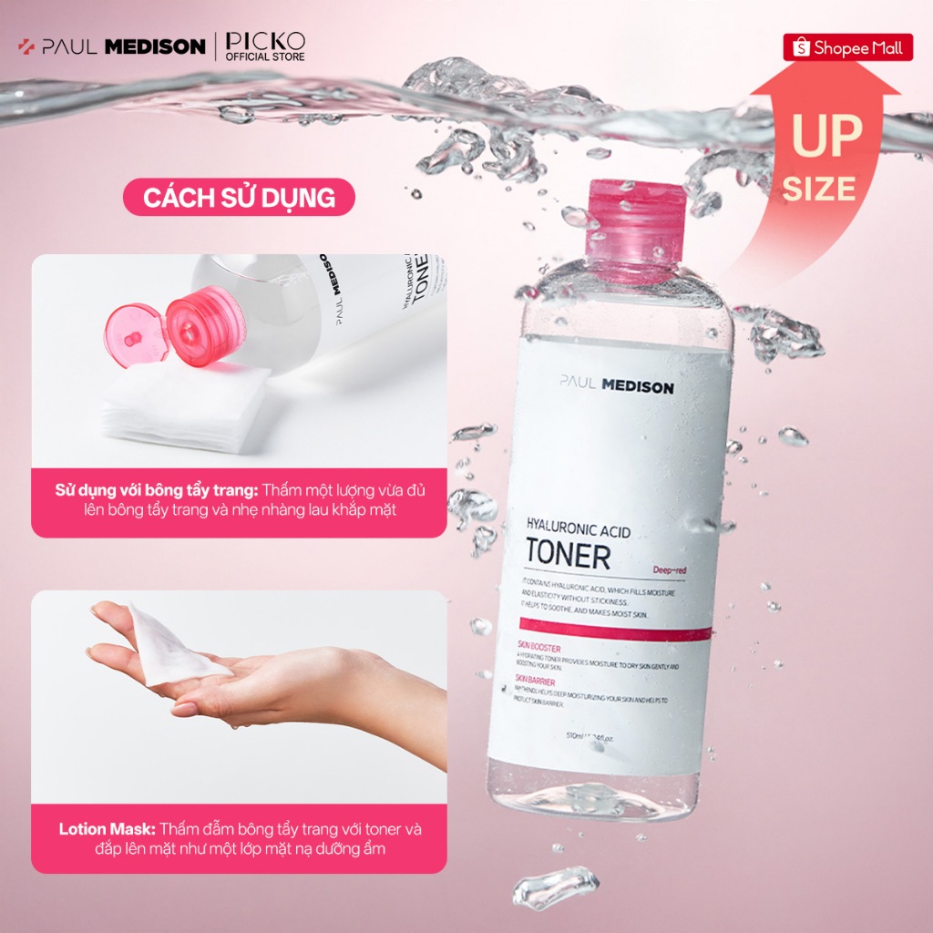 Nước hoa hồng Paul Medison Toner 510ml - từ thương hiệu da liễu hàng đầu Hàn Quốc cấp ẩm làm dịu da