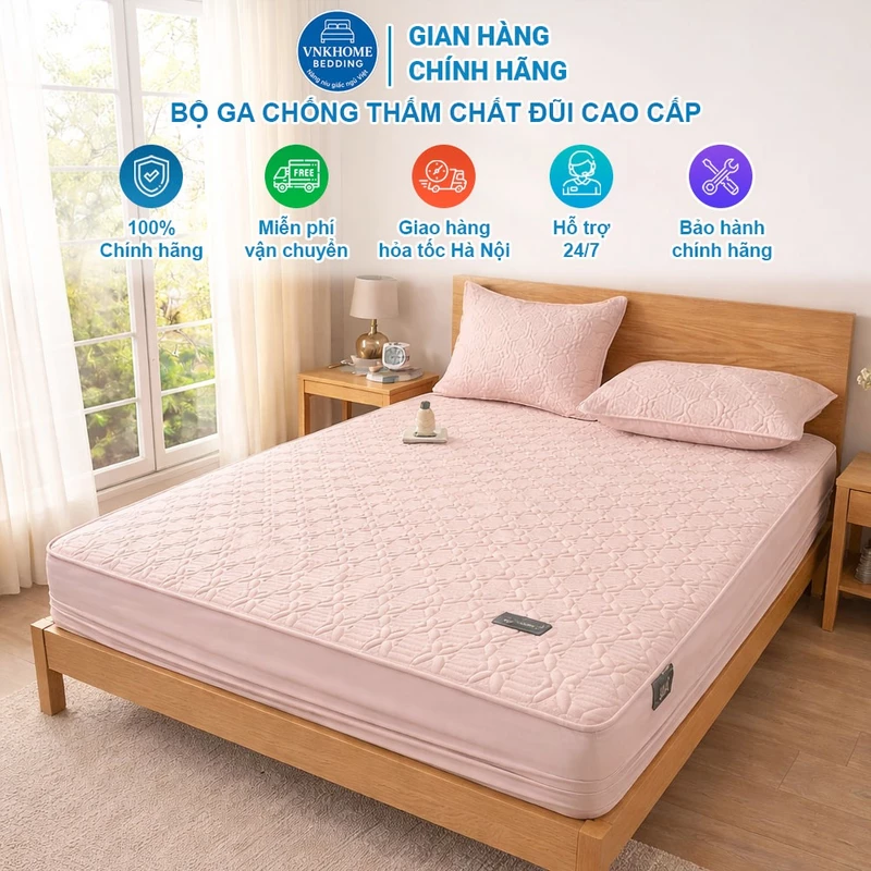 Bộ Ga Chống Thấm Cotton Đũi Bo Chun Bọc Nệm Cao Cấp Chính Hãng TOPAZ Nhập Khẩu Kèm 2 Vỏ gối Mang Lại Cảm Giác Dễ Chịu — ảnh 1