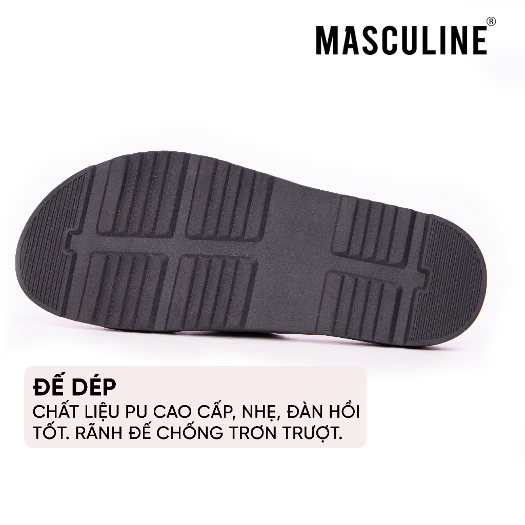 Dép nam MASCULINE MDN600 Quai ngang bản to trẻ trung da microfiber mềm êm chân đế PU chống trượt
