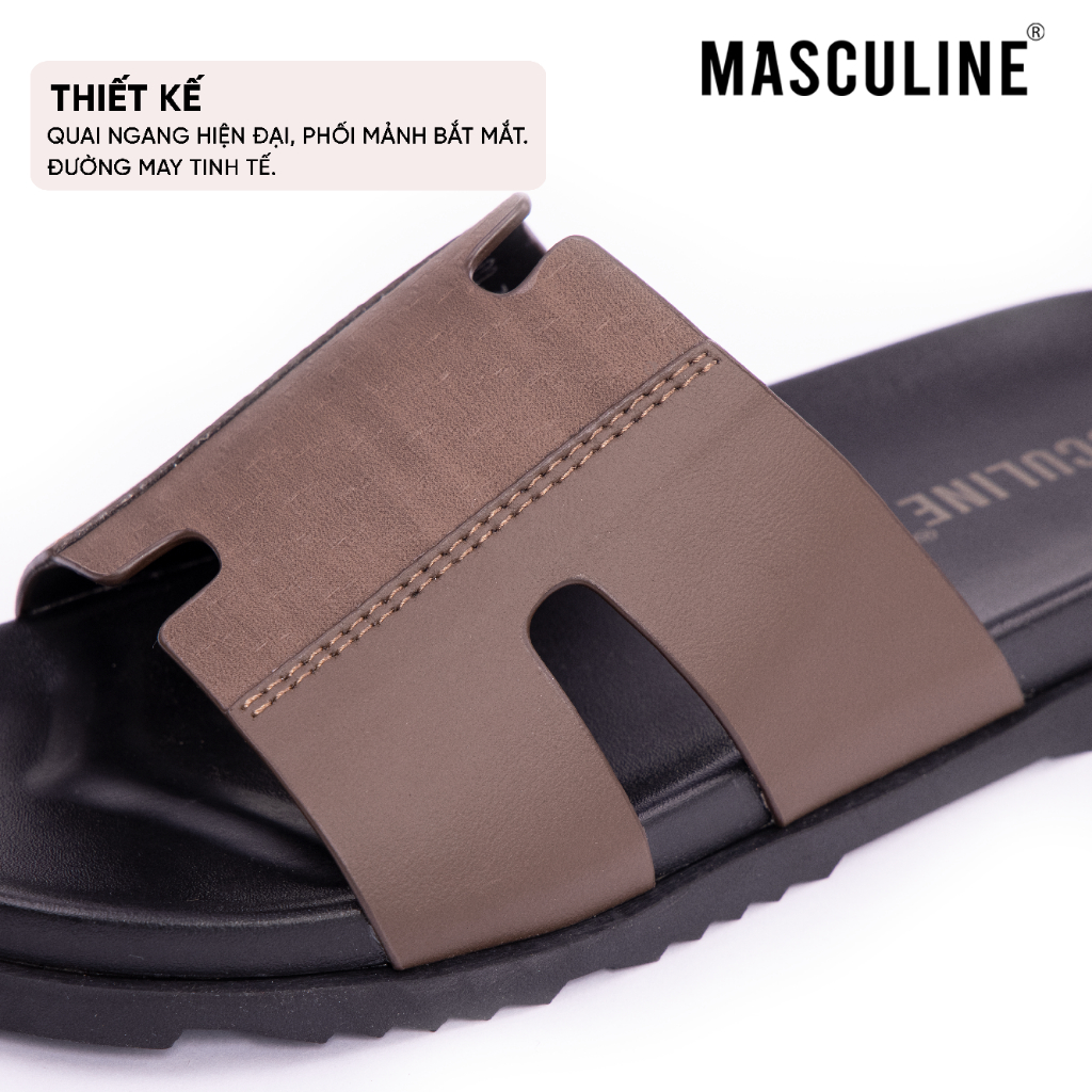 Dép nam MASCULINE MDN600 Quai ngang bản to trẻ trung da microfiber mềm êm chân đế PU chống trượt