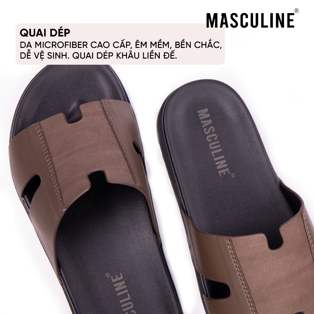 Dép nam MASCULINE MDN600 Quai ngang bản to trẻ trung da microfiber mềm êm chân đế PU chống trượt
