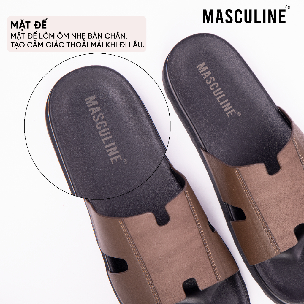 Dép nam MASCULINE MDN600 Quai ngang bản to trẻ trung da microfiber mềm êm chân đế PU chống trượt