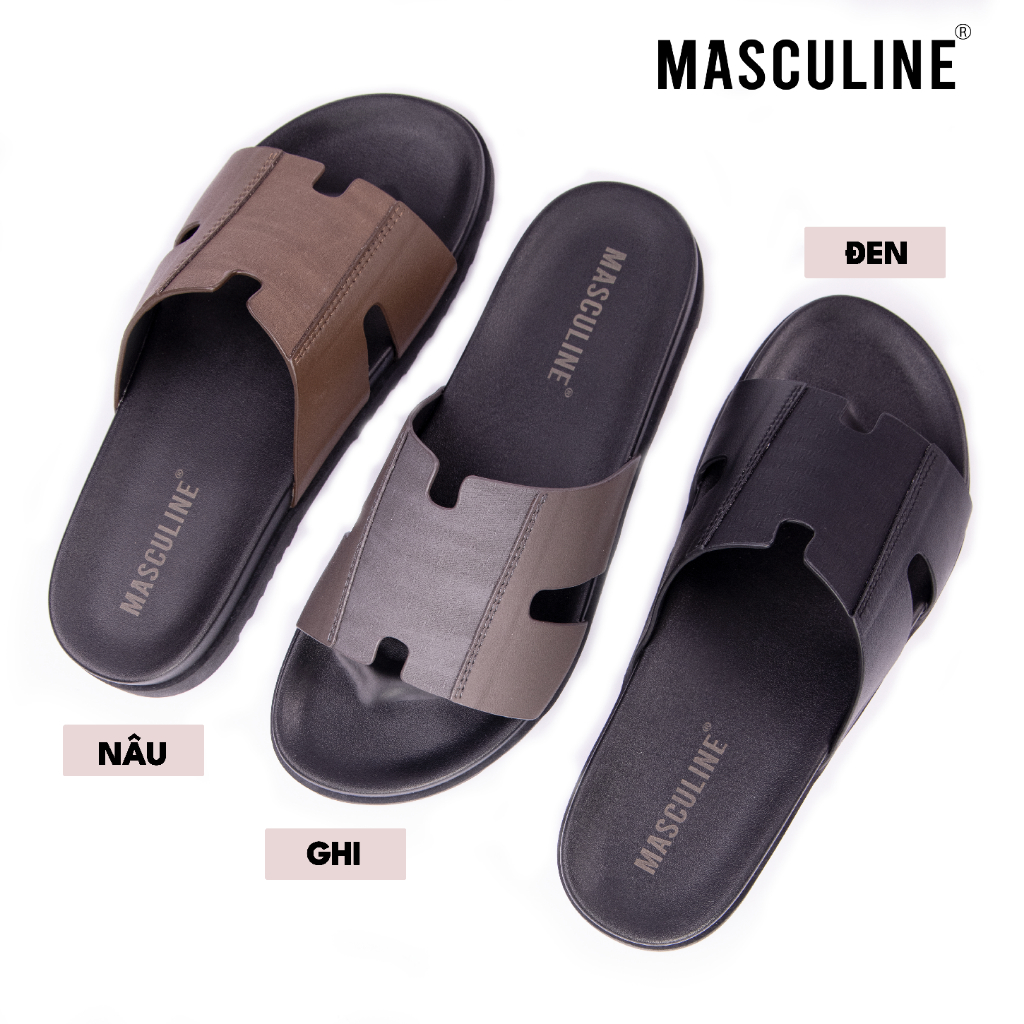 Dép nam MASCULINE MDN600 Quai ngang bản to trẻ trung da microfiber mềm êm chân đế PU chống trượt