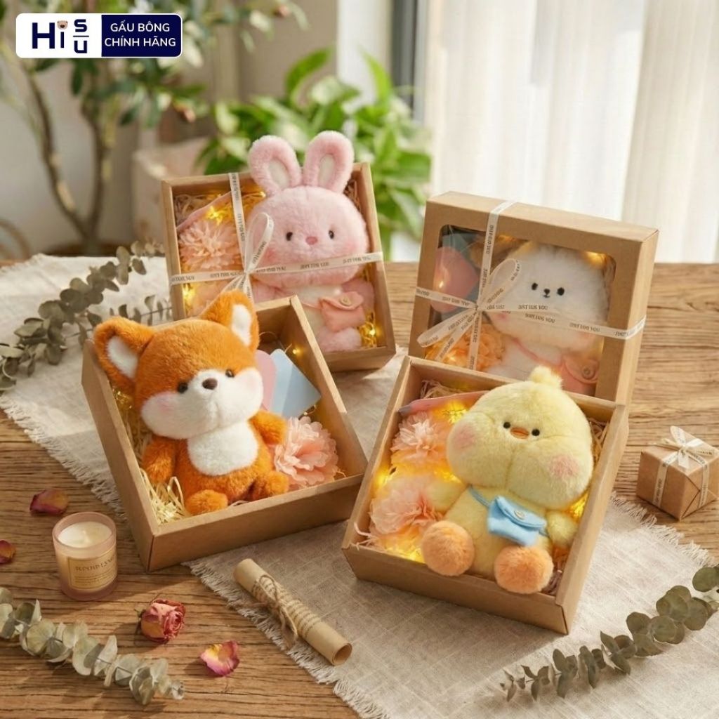 Hộp/Set Quà Tặng Gấu Bông Hình Con Vật Kraft Mặt Kính Sang Trọng Quà Tặng Sinh Nhật Tinh Tế Cho Bạn Gái/Trai, Cho Bè