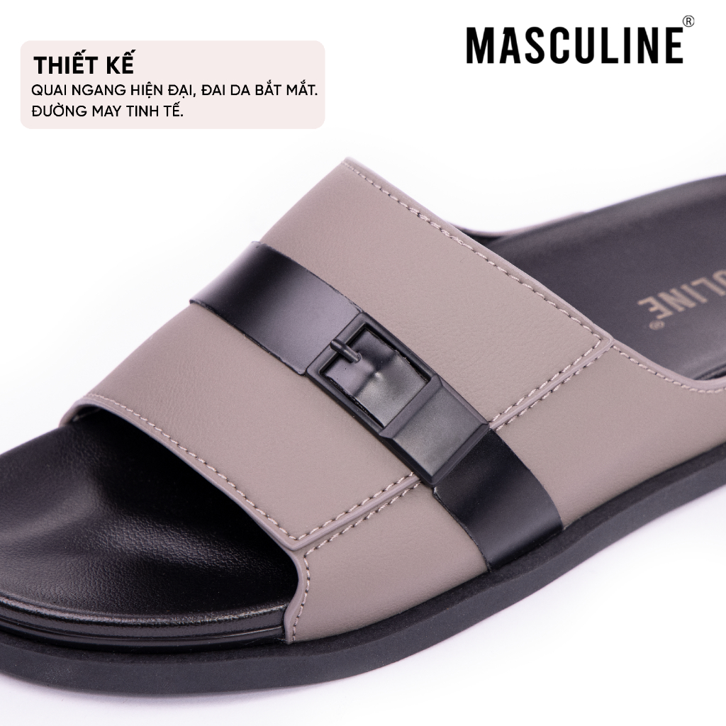 Dép nam MASCULINE MDN601 Quai ngang bản to, da microfiber mềm êm chân đế PU chống trượt