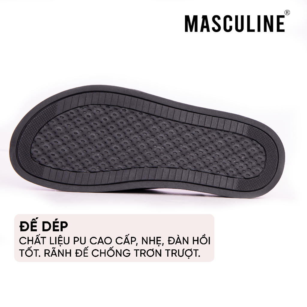 Dép nam MASCULINE MDN601 Quai ngang bản to, da microfiber mềm êm chân đế PU chống trượt