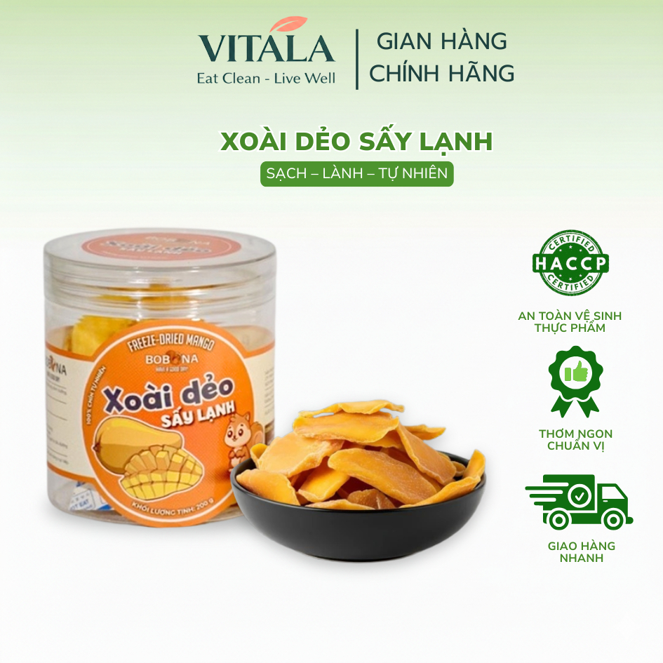 [MUA 1 TẶNG 1] Xoài Dẻo Sấy Lạnh Hũ 200g Vitala F&B Nguyên Miếng Chua Ngọt Vị Tự Nhiên Tiện Lợi Ăn Liền