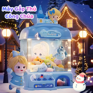 Máy Gắp Thú Bông Mini Lâu Đài Công Chúa Elsa Có Nhạc Và Đèn Vui Nhộn, Sẵn Nhiều Gấu Bông, Xu Đếm Thời Gian, Quà Tặng Bé