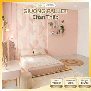 Giường Pallet Chân Thấp 1m6x2m 1m8x2m, Giường Gỗ Tự Nhiên Gấp Gọn, Lắp Ráp Gấp Gọn Nhiều Kích Thước Giá Rẻ