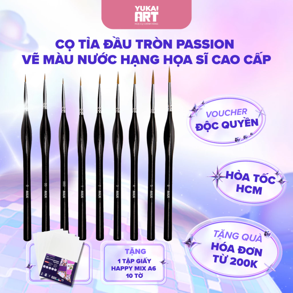 [Hỏa tốc HCM] [Hỏa tốc HCM] Cọ Tỉa Đầu Tròn Passion Vẽ Màu Nước Hạng Họa Sĩ Cao Cấp
