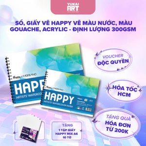 Sổ, Giấy Vẽ Happy Vẽ Màu Nước, Màu Gouache, Acrylic - Định Lượng 300GSM