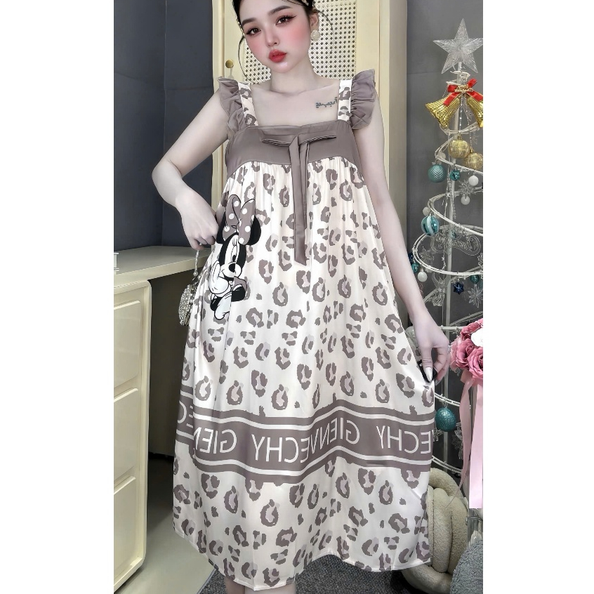 Đầm ngủ lụa cánh tiên,váy ngủ lụa latin lạnh cao cấp mềm mịn mát, đồ ngủ lụa họa tiết dễ thương [87]