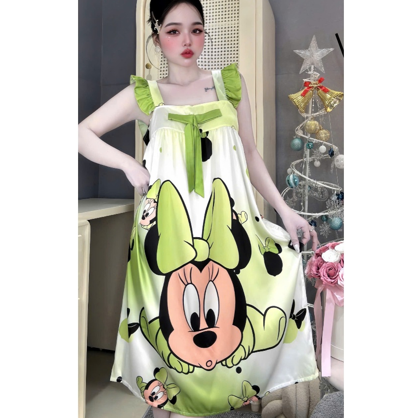 Đầm ngủ lụa cánh tiên,váy ngủ lụa latin lạnh cao cấp mềm mịn mát, đồ ngủ lụa họa tiết dễ thương [87]