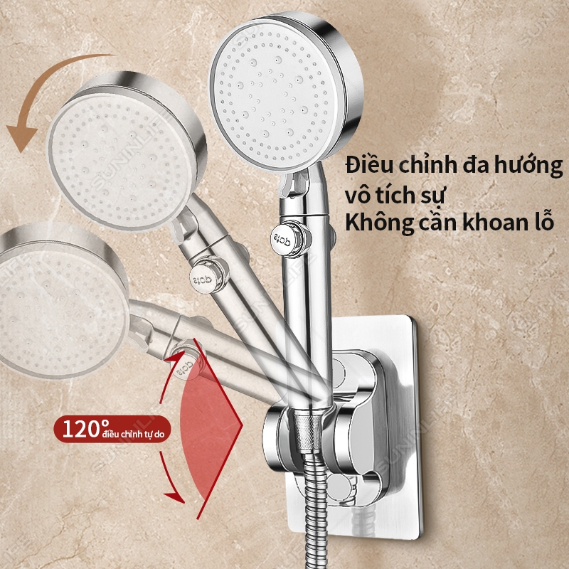 Giá đỡ đầu vòi sen dán tường cho vòi sen & vòi xịt vệ sinh – chỉnh góc 120°, không cần khoan