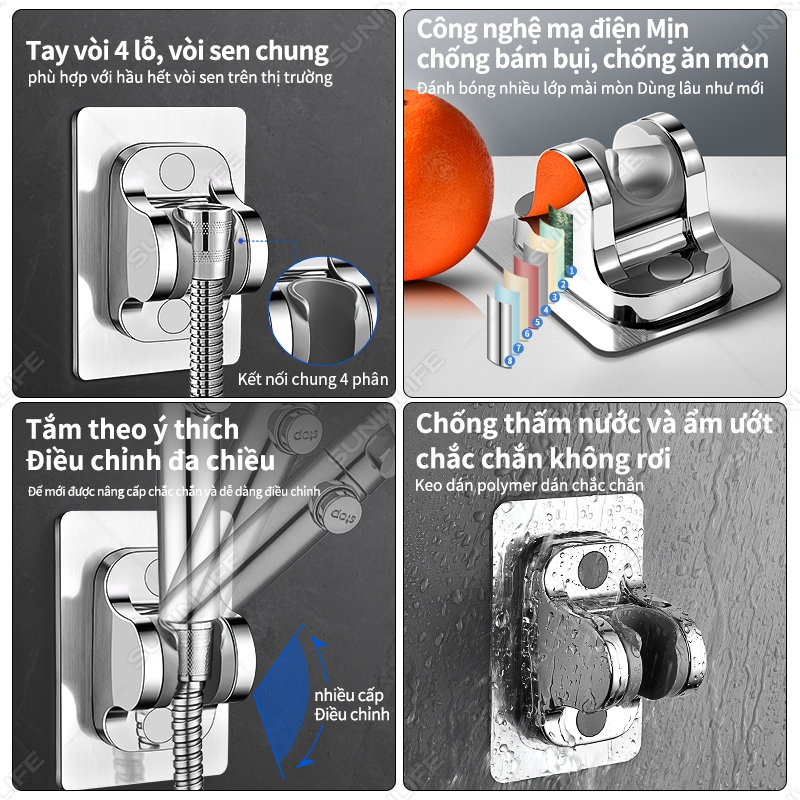 Giá đỡ đầu vòi sen dán tường cho vòi sen & vòi xịt vệ sinh – chỉnh góc 120°, không cần khoan