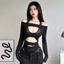 Áo bodysuit cut out phối lưới dài tay