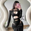 Áo bodysuit cut out phối lưới dài tay