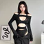 Áo bodysuit cut out phối lưới dài tay