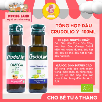 Dầu Ép Lạnh Hữu Cơ CRUDOLIO Ý 100ml – Dầu Olive & Dầu Hạt Omega 3-6-9 Cho Bé Từ 6 Tháng